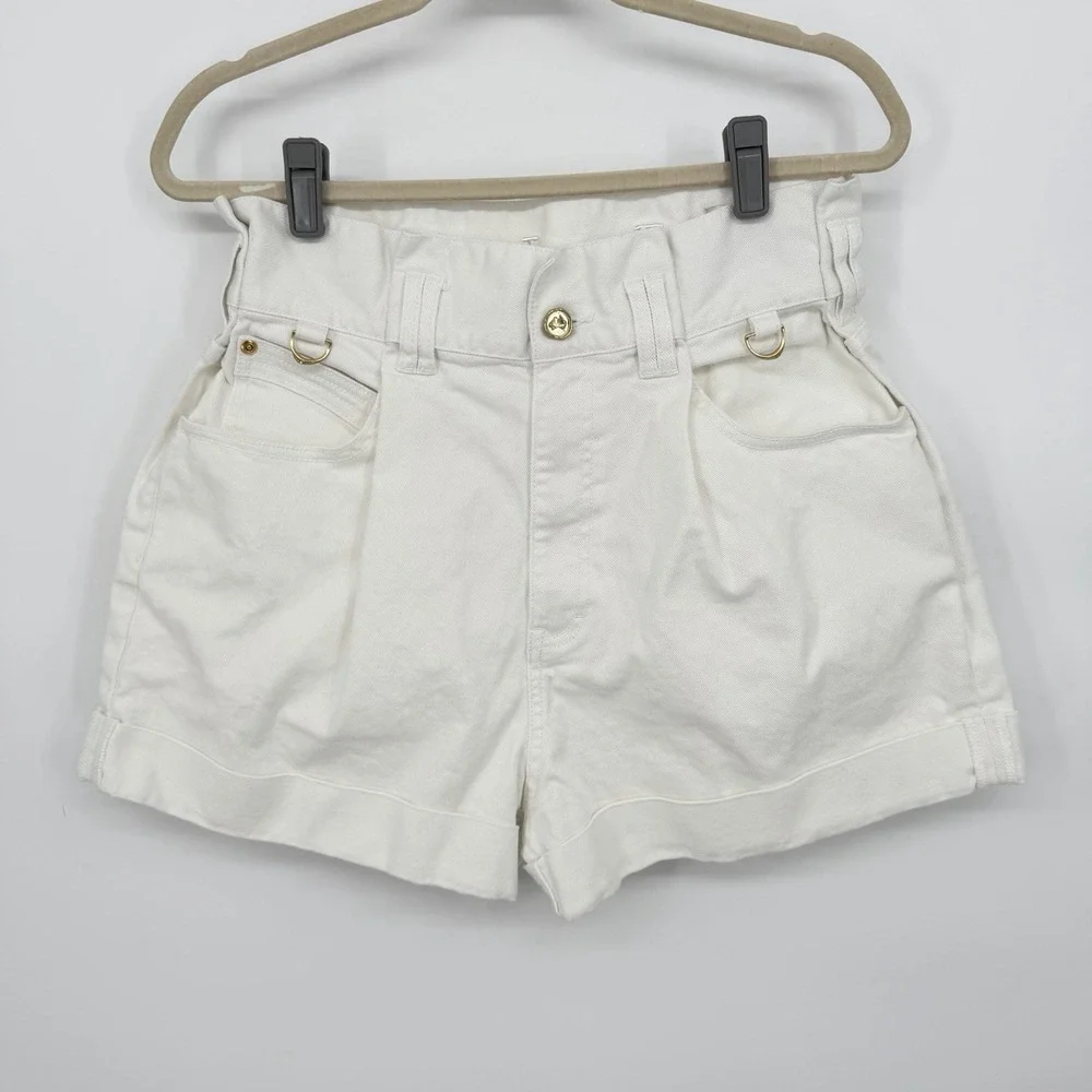 Aje AU10 US6 White Cotton Denim Pleated High Waisted Paperbag Shorts - Picture 2 of 7